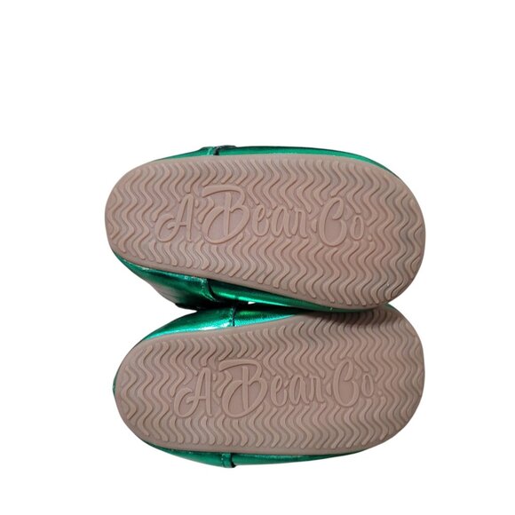 NEW A Bear Co Toddler Size 3‎ Christmas Green Metallic Livs Flats Girls Bow - Picture 11 of 14